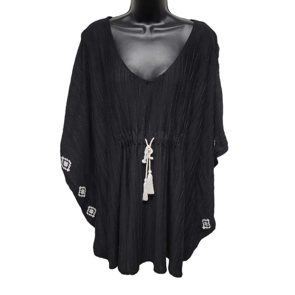 Catalina Size 8-10 Swimsuit CoverUp 🩱Black & White Embroidery Drawstring 🌊